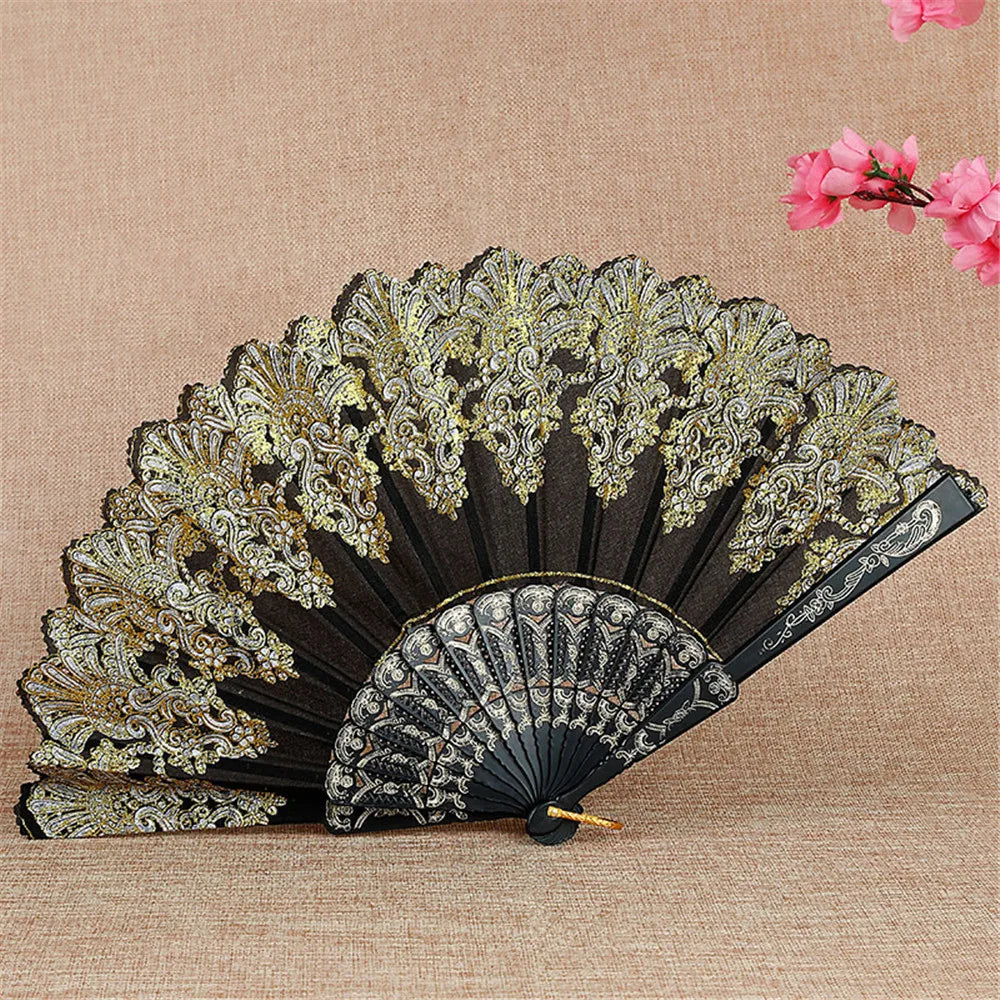 Retro Faltfächer | Kunststoff mit Goldpuder | Weißer Hochzeits- & Partyfächer im Chinesischen Stil Kaufschwan® Design 1