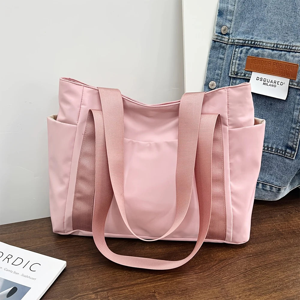 Große Kapazität Casual Tote Bag für Damen – Leichte Oxford Stoff Schultertasche | Trendige Handtasche für Arbeit & Alltag Kaufschwan® Rosa