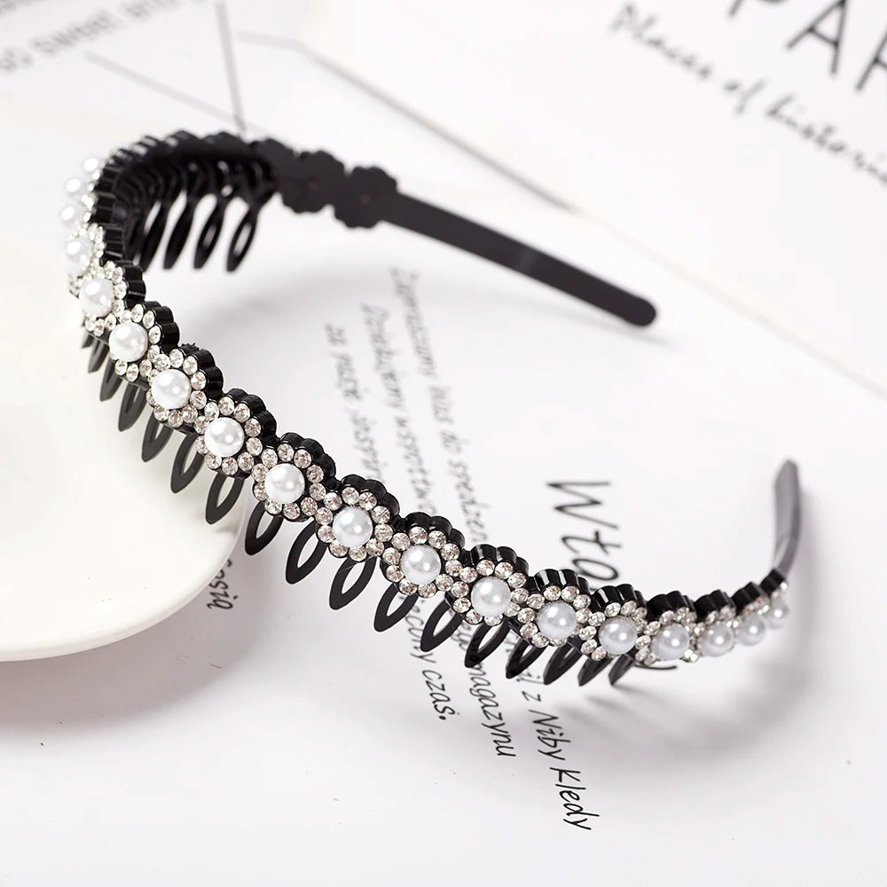 Eleganter Haarreif mit Perlen & Strass – Elastisches, rutschfestes Stirnband mit Blumen für Damen & Mädchen
