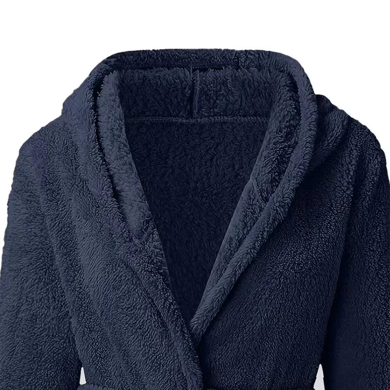 Langer Winter-Morgenmantel für Herren – Dicker Plüsch-Bademantel aus Fleece mit Schalkragen & Langen Ärmeln