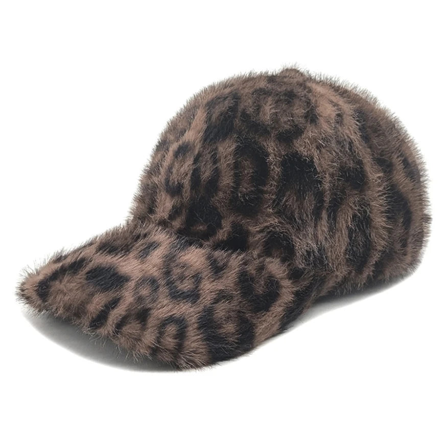 Chic Leopard Print Plüsch Baseballkappe für Damen | Leicht, Verstellbar Herbst/Winter Hut Kaufschwan® Schokolade Adjustable