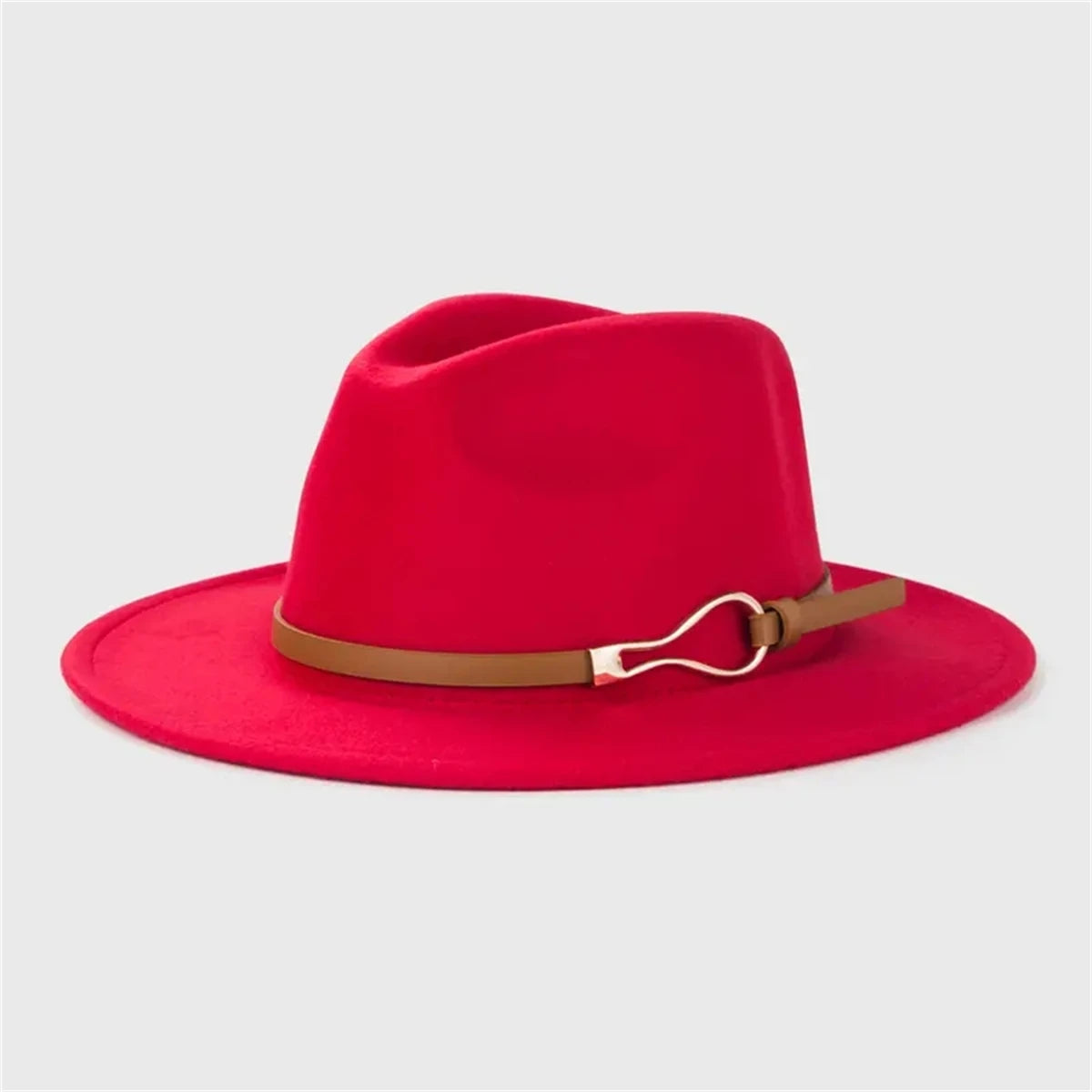 Damen Western Cowboy Hut – Stylischer Flachkrempen-Wollhut mit Leder Schnalle, Jazz-Accessoire für Herren Kaufschwan® Rot 57cm