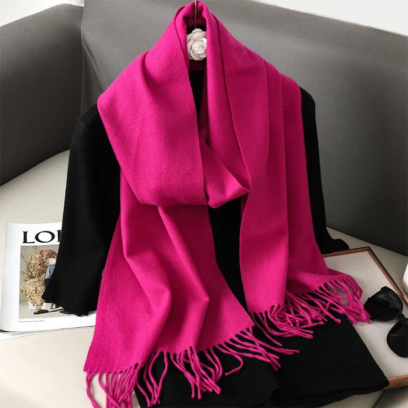Bunte Winter Schals für Damen | Langer Kaschmir-Optik Wärmeschal | Einfarbig Hijab, Umschlagtuch & Pashmina Kopftuch