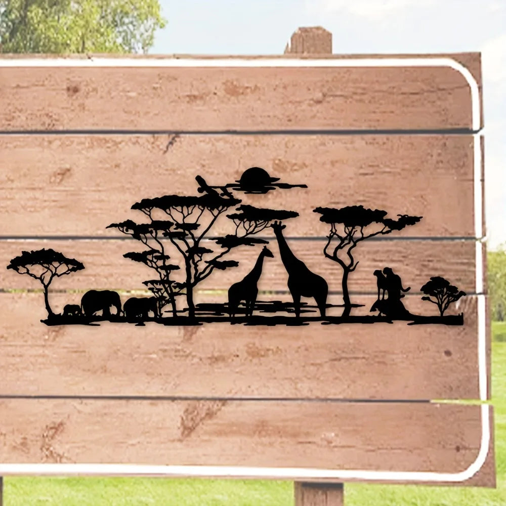 Afrikanische Tier Metall Wanddeko – Elefant, Giraffe, Löwe und Baum Design Kaufschwan®