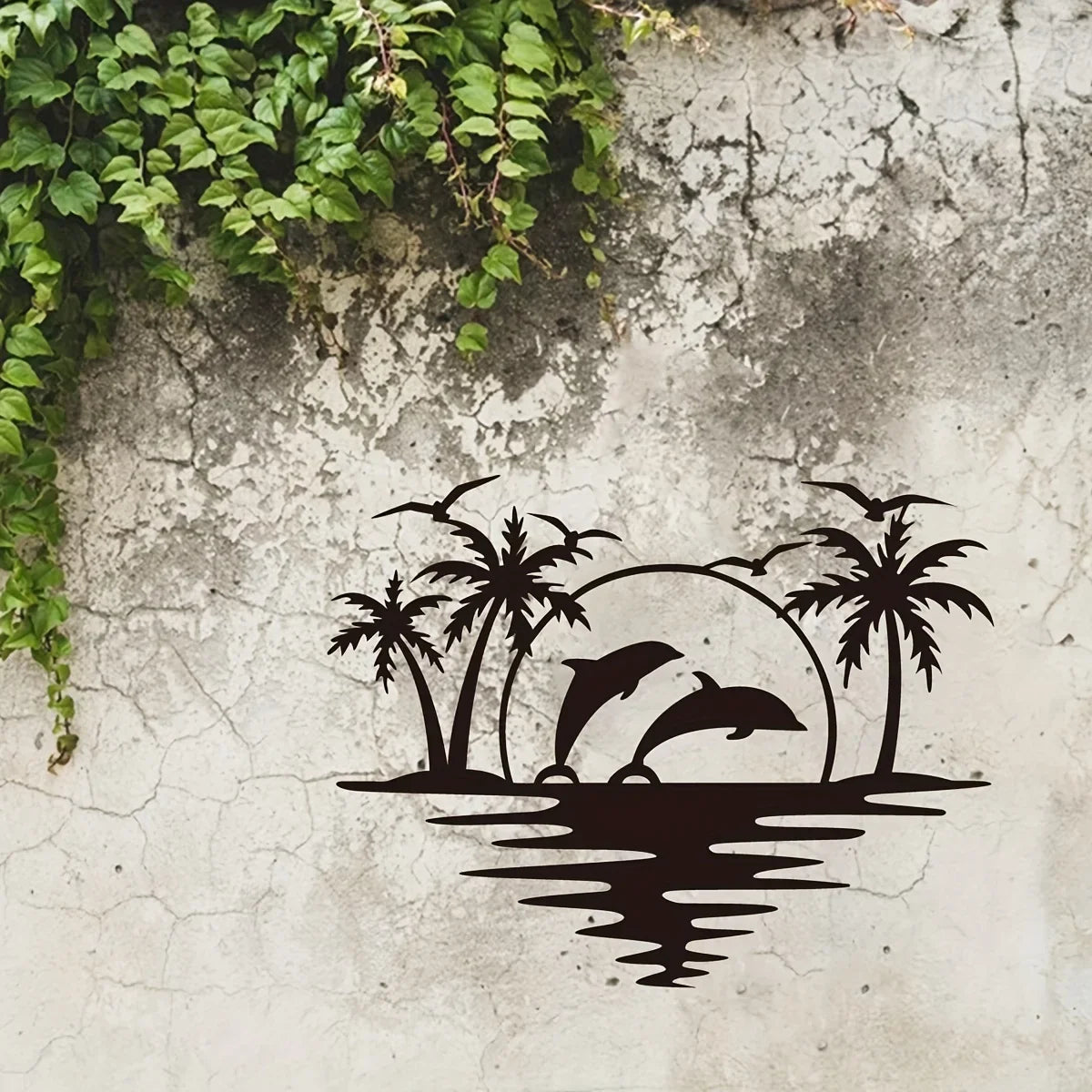 Kreative Delfin Kokospalmen Strand Metall Wanddeko – Innen & Außen Kunst Kaufschwan®
