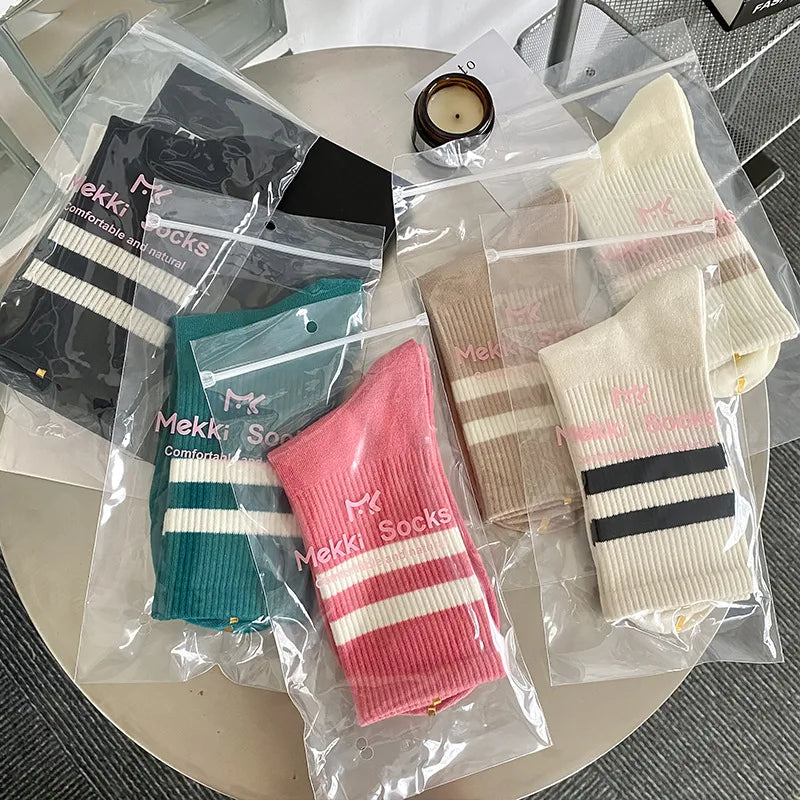 Damen Socken Mode Herbst Neue Bonbonfarbene Baumwoll Sportsocken | Preppy Stil Gestreift Freizeit Kaufschwan®
