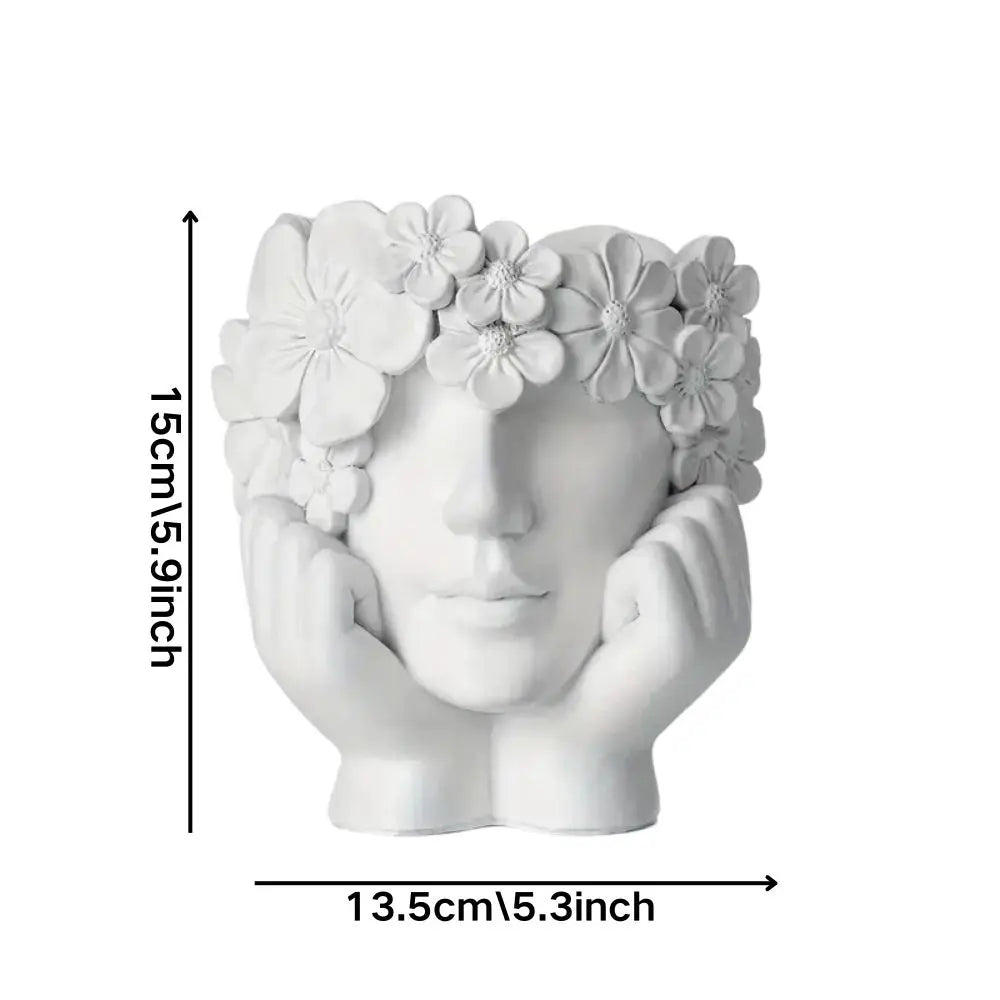 Kreativer Blumentopf mit Frauen Gesicht – Flower Girl Resin Pflanztopf | Moderne Desktop Kunst Skulptur für Garten & Wohndeko Kaufschwan®