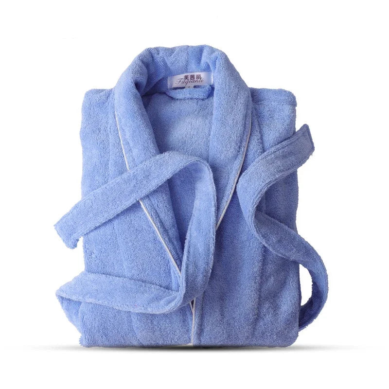100% Baumwolle Frottier-Bademantel – Unisex Langer Dicker Morgenmantel für Damen & Herren, Hotelqualität Kaufschwan® Blau M