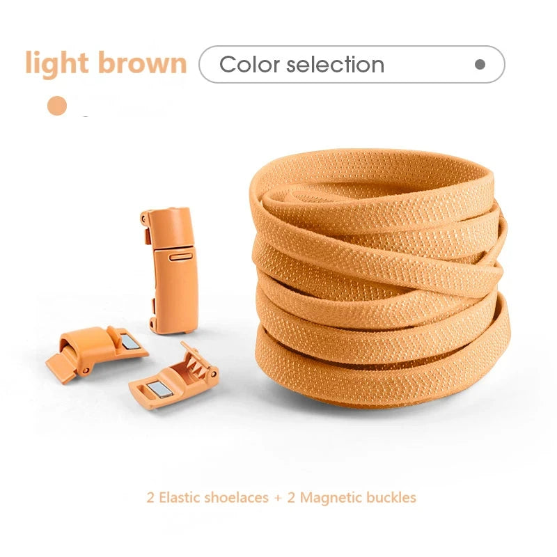 Magnetische No-Tie Elastische Schnürsenkel – Schnelles Verriegelungssystem für Sneaker | Unisex Schuhzubehör für Kinder & Erwachsene, 1 Paar Kaufschwan® Hellbraun
