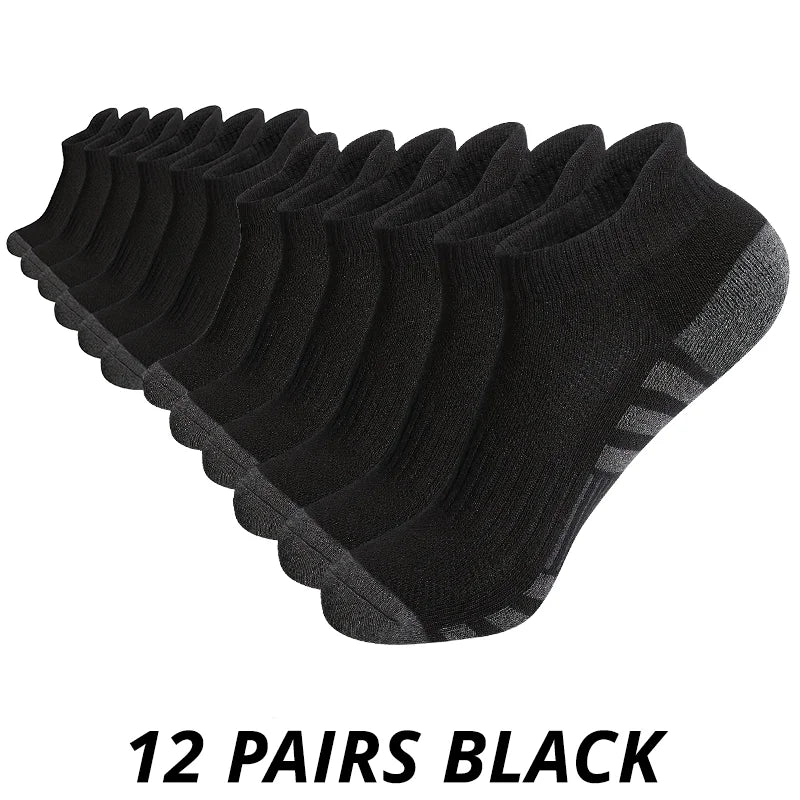 12 Paare Herren Mesh Atmungsaktive Sportsocken | Ganzjahres Einfarbige Kurzsocken Kaufschwan® 12 Paare Schwarz Einheitsgröße