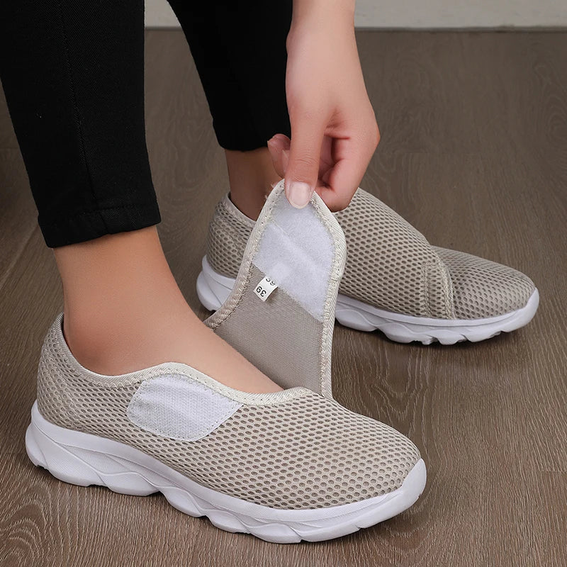 Unisex Weitgeschnittene Sneaker – Atmungsaktive Mesh Freizeitschuhe | Bequeme Flache Schuhe für Damen & Herren Kaufschwan® Beige 46
