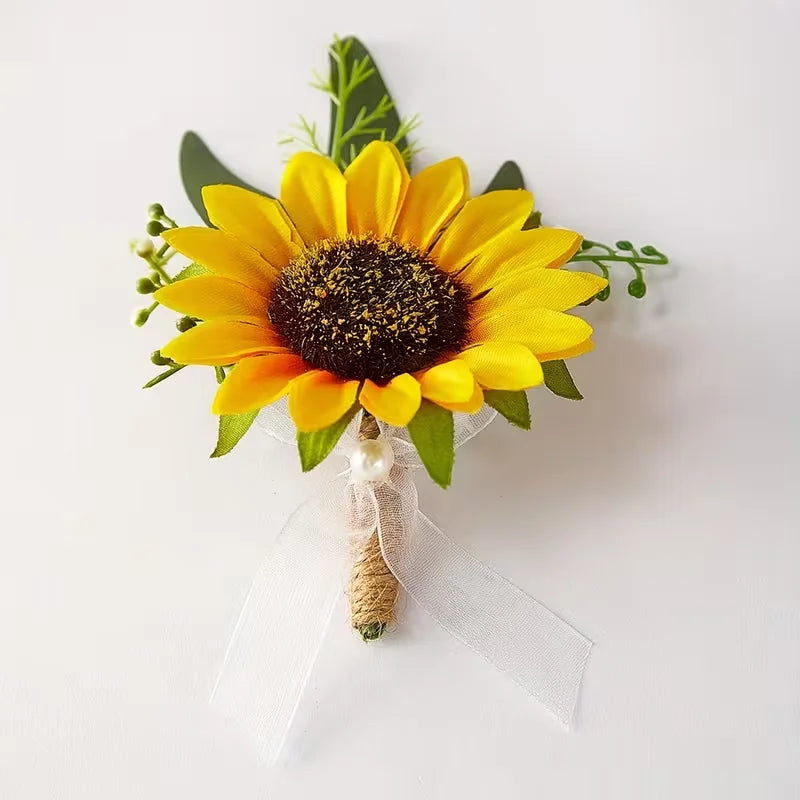 Handgefertigte Sonnenblumen Hochzeitskorsage – Elegantes Armband für Brautjungfern und Bräutigam Kaufschwan® 1 Stück