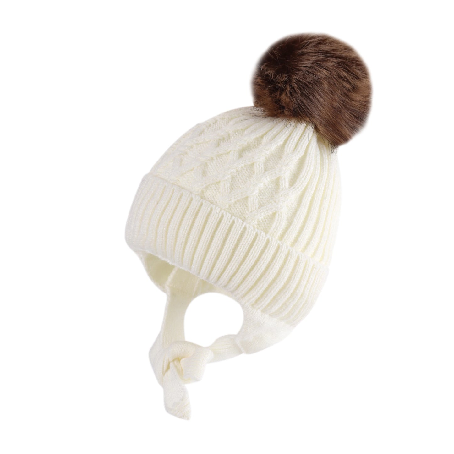 Baby Kleinkind Ohrklappen Beanie – Fleece Gefütterte Strickmütze für Jungen & Mädchen im Winter Kaufschwan® Weiß S(6-12M)