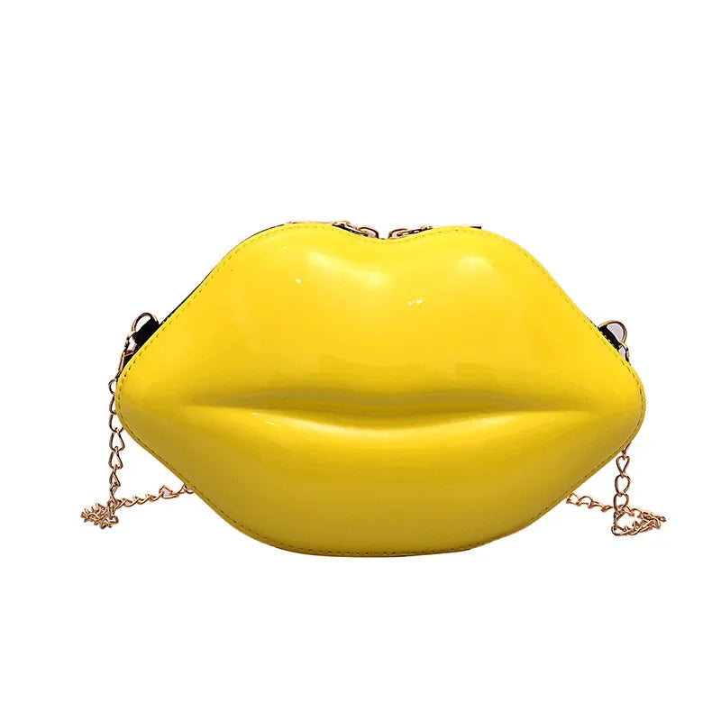 Lippen Design Schultertasche – Luxus Designer-inspirierte Damen Messenger & Handtasche | Einfarbige Zipper Umhängetasche Kaufschwan® Gelb