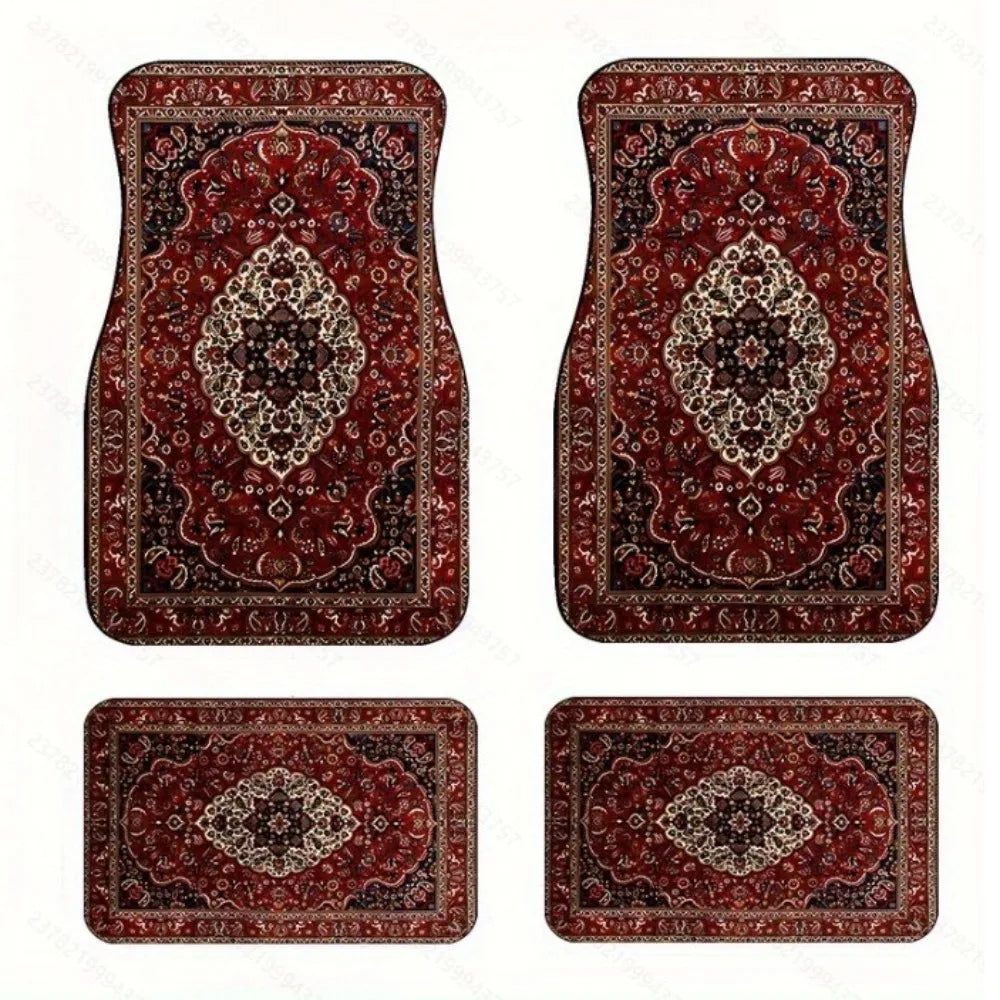 4-teiliges Autoschalenmatten-Set – Robuste Gummirückseite, Persisches Teppichmuster, Schmutzresistenter Bodenschutz Kaufschwan® Motiv 6