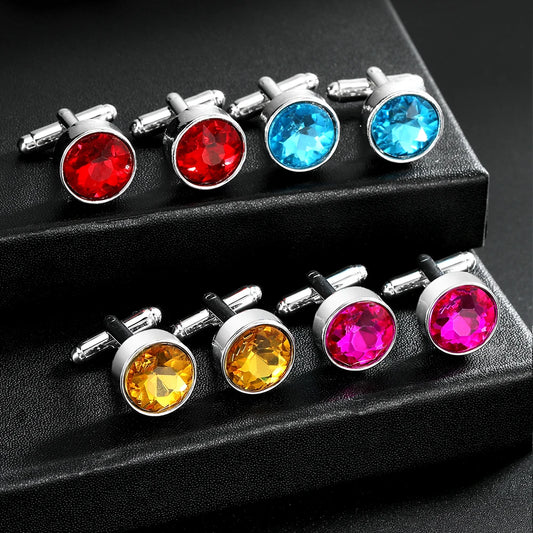 Herren Manschettenknöpfe mit Kristallstein – 18 Farben | Runde Elegante Ärmelknöpfe für Business, Hochzeit & Feier Kaufschwan®