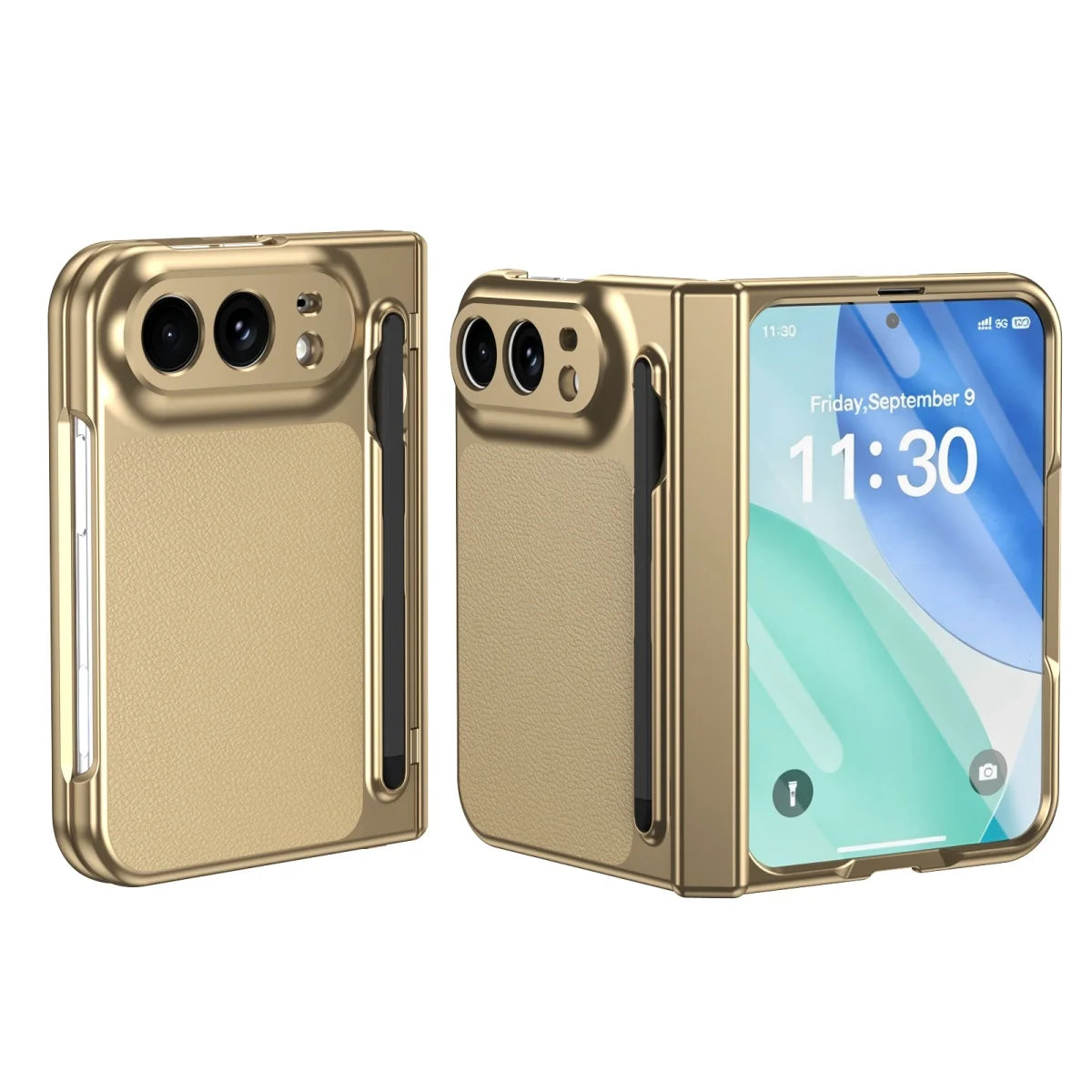 Luxuriöse Veredelte Lederhülle für iPhone Duo 18 Fold – Stoßschützende Klapphülle mit Stifthalter, Hartglasfolie und Scharnierschutz Kaufschwan®