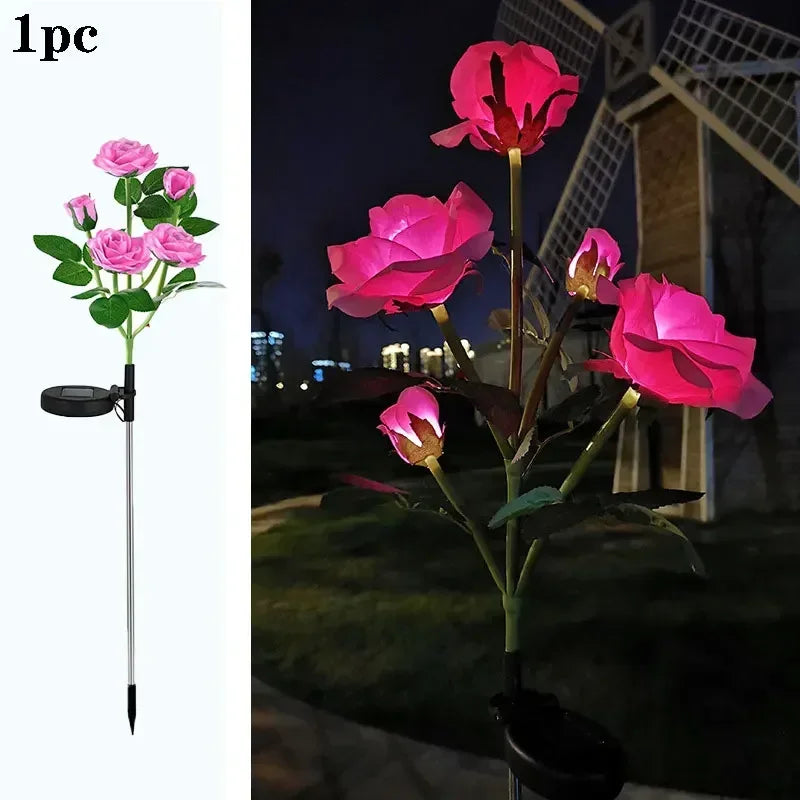 5-Köpfe Solarlichter – Außen Dekorative Rosenblumen Rasenlampe für Hof, Terrasse, Garten & Weihnachtsdekoration Kaufschwan® Rosa