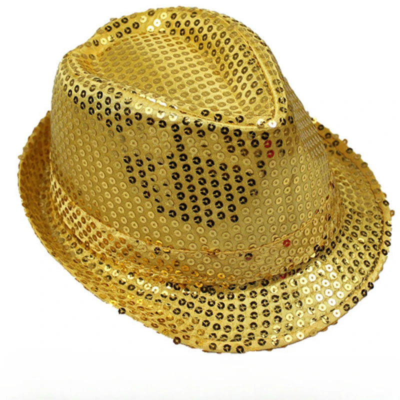 Britischer Top Jazz Hut – Herren & Damen Bühnenhut mit Pailletten, Glänzende Weihnachtsfedora, Party, Eltern-Kind, Halloween