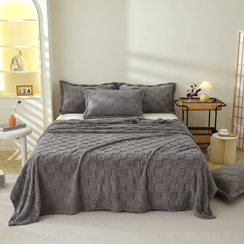 Karierte Weiche Taffeta Fleece Decke – Flauschiger Einfarbiger Bettbezug & Überwurf für Sofa, Bett, Erwachsene, Kinder & Haustiere Kaufschwan®
