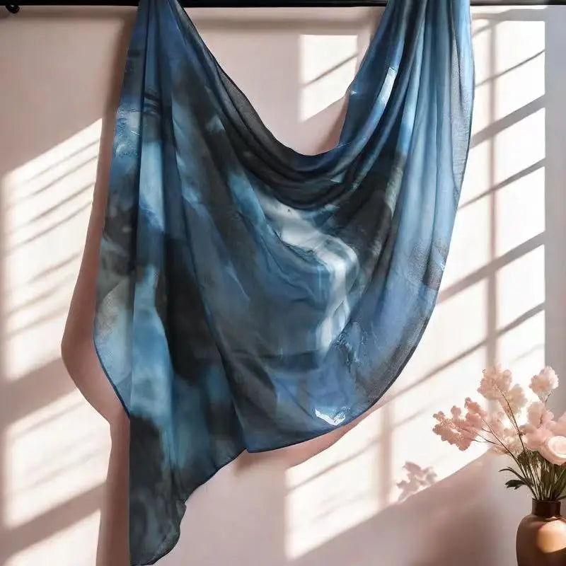 Wasserfarben Blumen Modal Hijab – Leichter Atmungsaktiver Baumwolle Viskose Schal | Damen Muslimisches Kopftuch & Eleganter Schal Kaufschwan® Schwarz-Blau-Mix