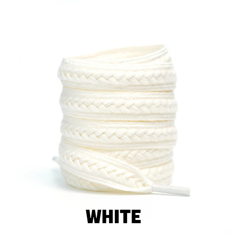 Flache Baumwoll-Schnürsenkel – 1,5cm Breite Premium Laces für Sneaker & Freizeitschuhe | 100/120/140/160cm Seil-Design, 1 Paar Kaufschwan® Weiß 160cm