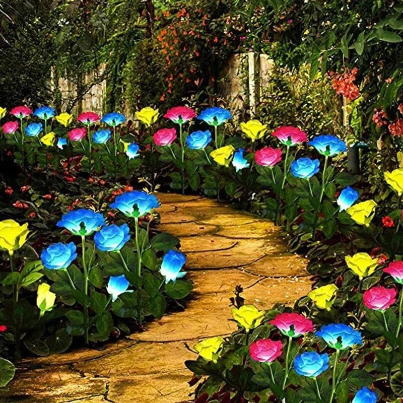 5-Köpfe Rosen Rasenlampe Solarlichter – Außen Dekorative Solar Gartenleuchten für Hof, Terrasse, Garten & Hochzeit Kaufschwan®