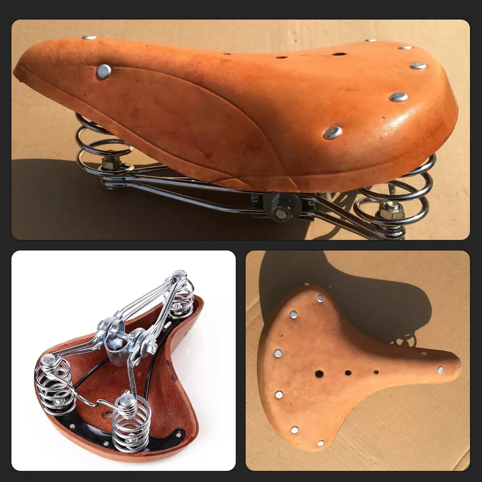 Brauner Vintage Fahrradsattel – Klassischer Kuhleder Sattel mit Federn | Retro Komfortsattel für City- & Rennräder Kaufschwan®