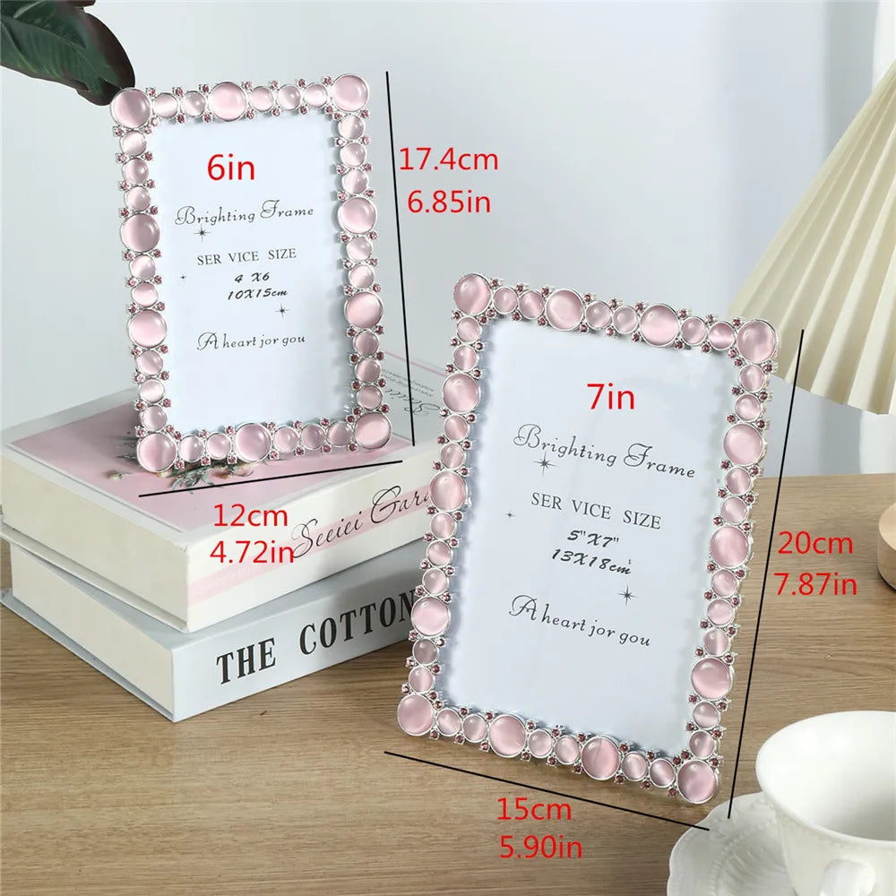 Rosa Bilderrahmen in Natürlicher Katzenaugen Steinoptik – Elegante Tischdekoration Kaufschwan® 6 inch