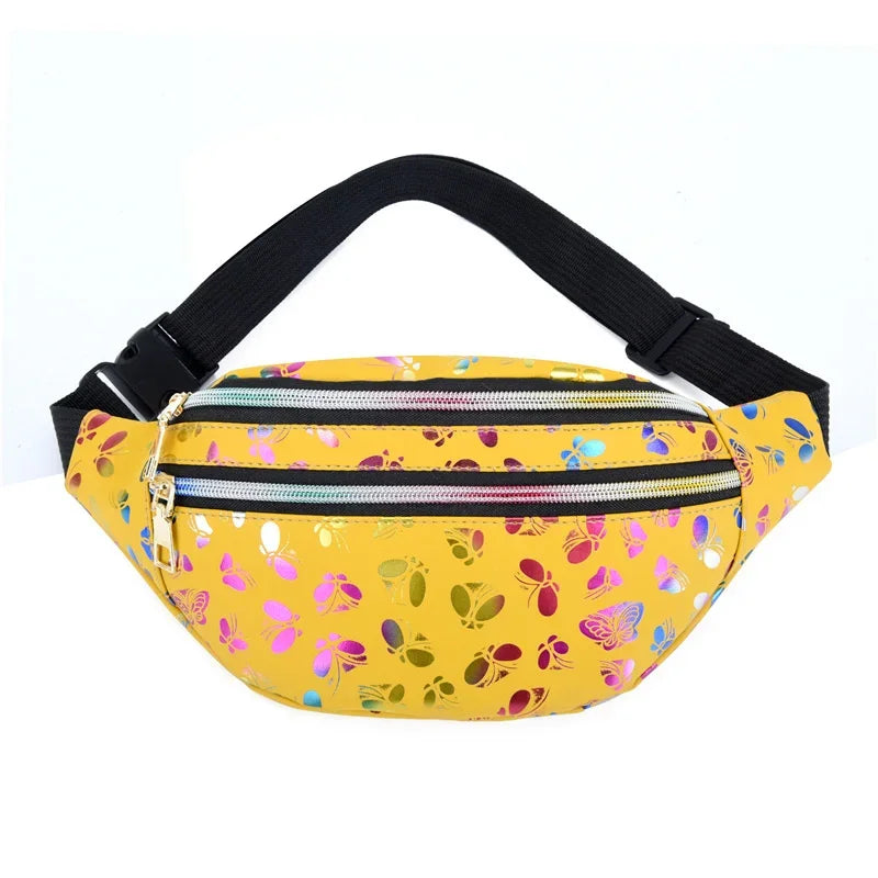 Bunte Damen Gürteltasche – Modische Laserprint Belt Bag | Crossbody Hüfttasche für Reisen, Shopping & Alltag Kaufschwan® Gold