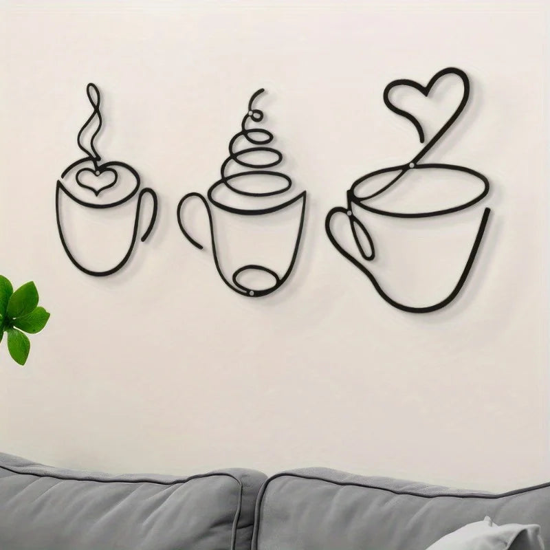 3er Set Kreative Kaffee Wanddeko – Carbonstahl Café Dekoration Kaufschwan®
