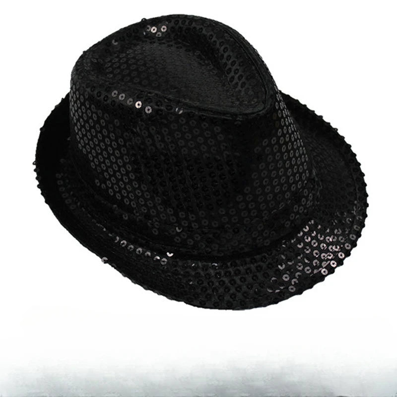 Britischer Top Jazz Hut – Herren & Damen Bühnenhut mit Pailletten, Glänzende Weihnachtsfedora, Party, Eltern-Kind, Halloween Kaufschwan® Kinder Schwarz