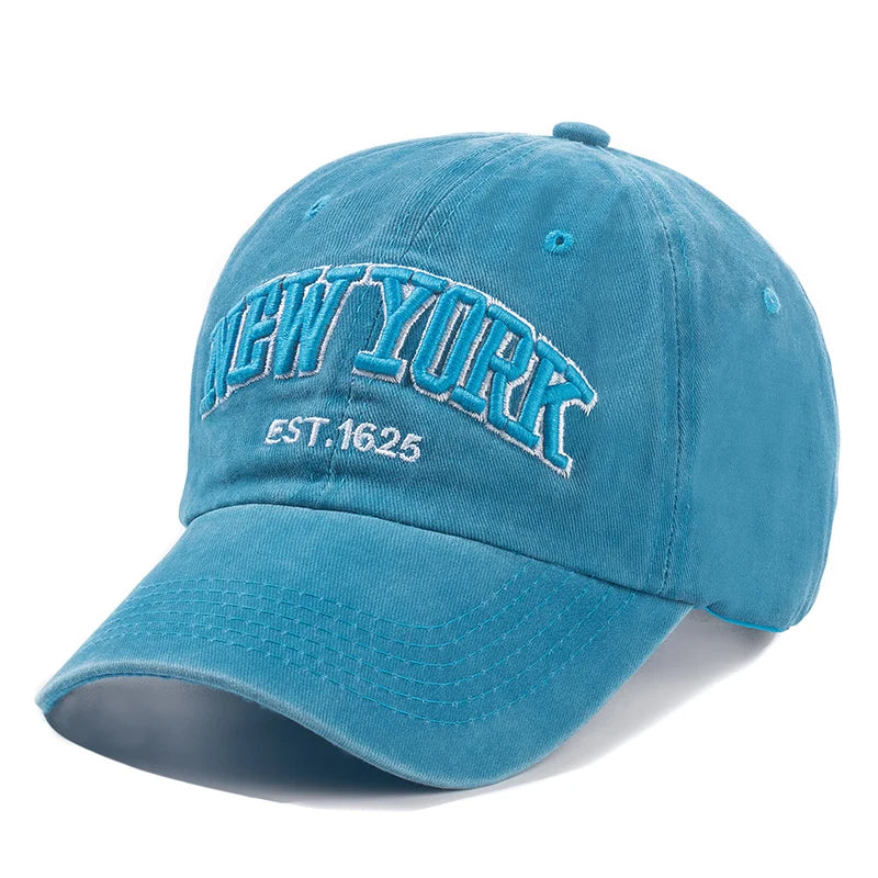 2025 New York Washed Cotton Cap | Herren & Damen Snapback Baseballkappe | Sonnenschutz Dad Hat | Outdoor Freizeitkappe Kaufschwan® Himmelblau