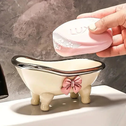 Seifenschale mit Schleife – Kreativer Seifenhalter mit Abflussfunktion fürs Badezimmer Kaufschwan®