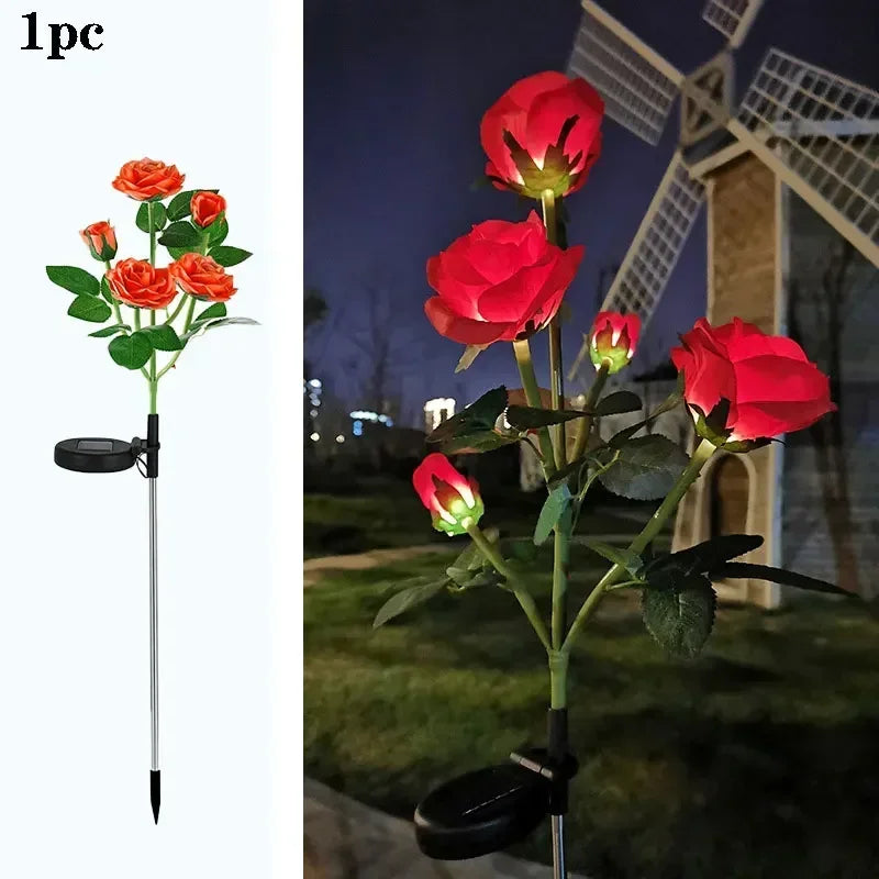 5-Köpfe Solarlichter – Außen Dekorative Rosenblumen Rasenlampe für Hof, Terrasse, Garten & Weihnachtsdekoration Kaufschwan® Rot