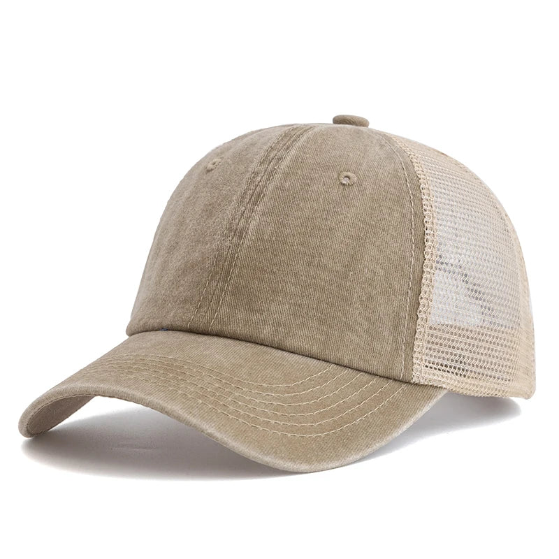 Hot Sale Unisex Trucker Hut | Mehrfarbige Einfarbige Baseballkappe | Washed Cotton Kappe für Herren & Damen Kaufschwan® Khaki 55cm-60cm