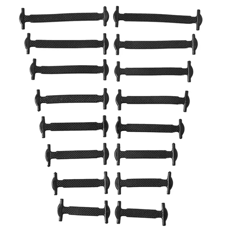 16 Stück Silikon Elastische Schnürsenkel – T-förmige No-Tie Laces | Unisex Mode Schuhbänder für Sneaker & Freizeitschuhe Kaufschwan® Schwarz-16-Stück