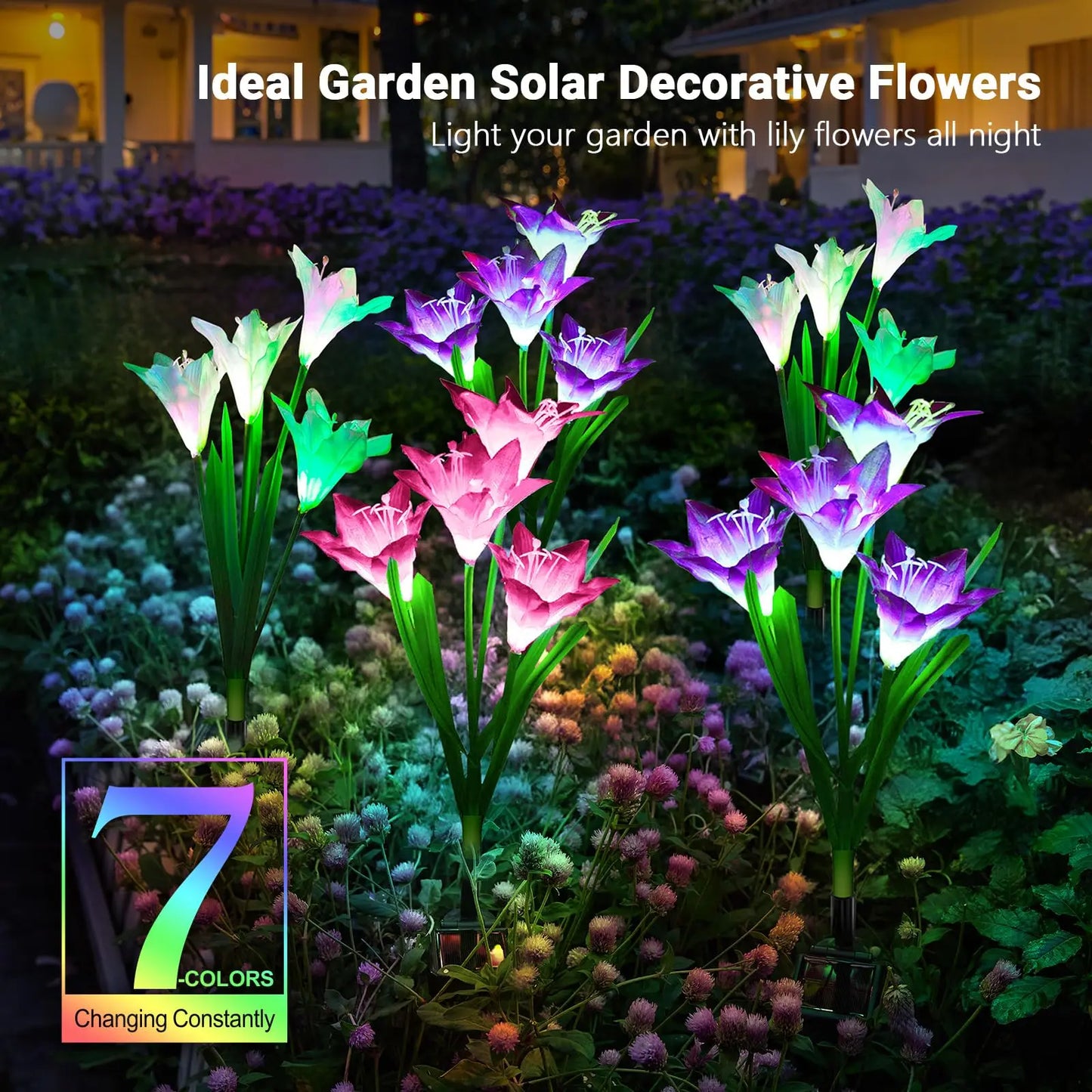 Solar Außen LED Blumenlichter – Lilienblumen Lampe mit 7 Farbwechsel-LEDs, Wasserdichte Garten- und Hofdekoration Kaufschwan®