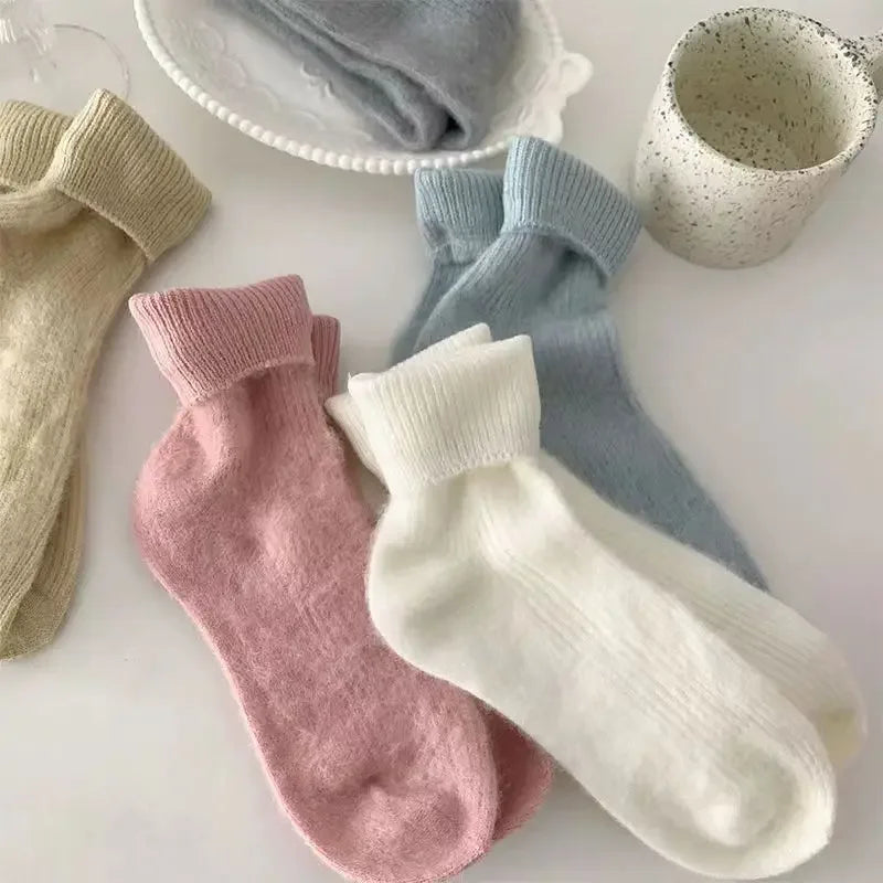1-12 Paare Damen Herbst Winter Dicke Warme Mittellange Socken | Modische Macaron Farbige Flauschige Bequeme Freizeit Socken Kaufschwan®