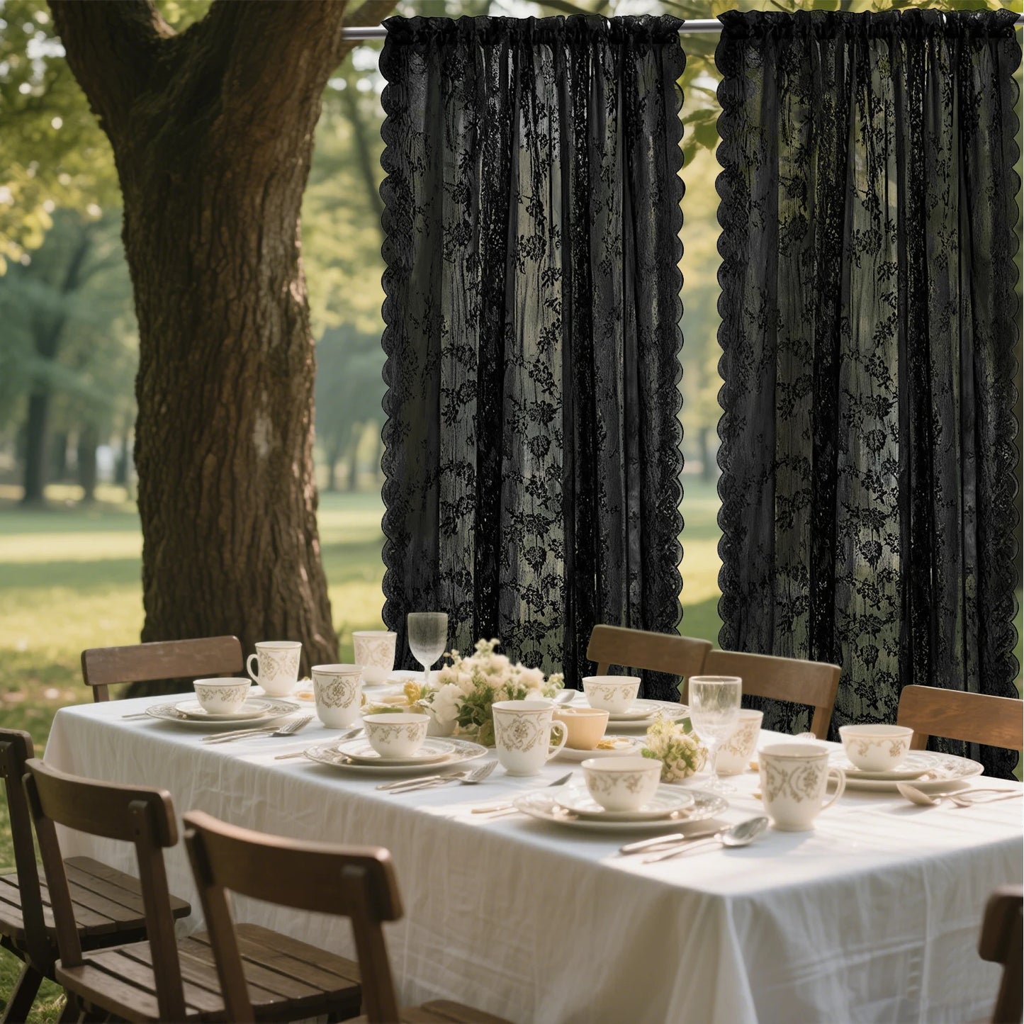 Vintage Spitze Floral Transparenter Vorhang mit Stangentasche Romantische Fenster Gardinen für Wohnzimmer 2 Stück/Set Kaufschwan®