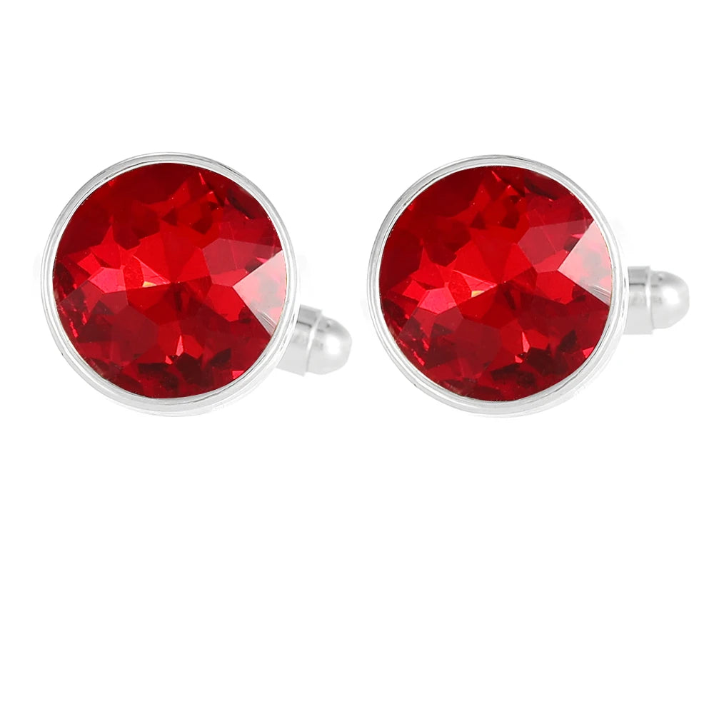 Herren Manschettenknöpfe mit Kristallstein – 18 Farben | Runde Elegante Ärmelknöpfe für Business, Hochzeit & Feier Kaufschwan® Rot