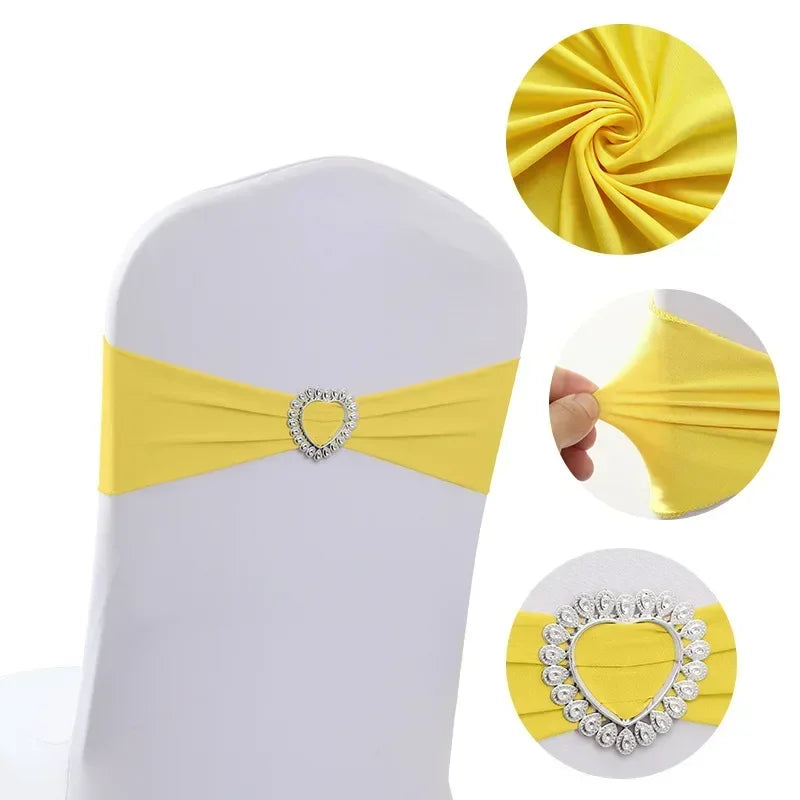 Stuhlschleifen aus Spandex mit Herzschnalle – Hochzeits- & Party Dekoration (10/50/100 Stück Set)