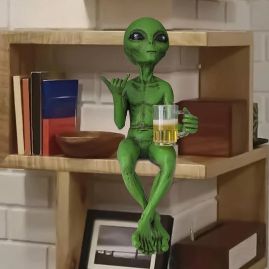 Grüne Alien Statue – Lustige Resin Alien Skulptur als Tischdekoration und Deko