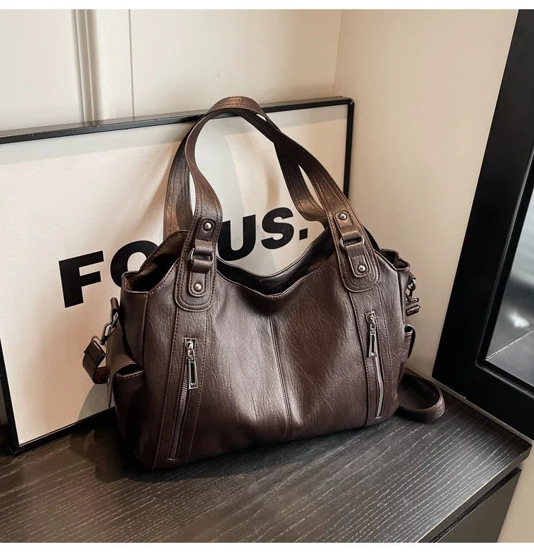 Damen Schultertasche – Hochwertige Kunstleder Handtasche mit Kontrastfarben | Weiches Innenfach & Reißverschluss Kaufschwan®