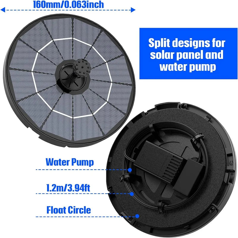 Solar-Wasserbrunnenpumpe mit 1,2m Kabel – Solarbetriebene Vogelbad-Fontäne mit 6 Düsen | Für Garten, Teich & Outdoor-Dekoration Kaufschwan®