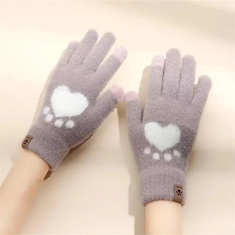 Damen Winter Pfoten Handschuhe – Flauschige Warme Strickhandschuhe | Touchscreen Vollfinger Fäustlinge für Kaltes Wetter Kaufschwan® Lila