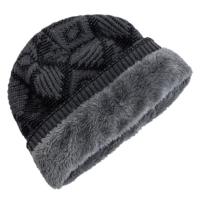 Unisex Winter Mütze – Farbblockierte Diamant-Strickmütze mit Plüschfellfutter | Warme Outdoor-Mütze für Damen & Herren Kaufschwan®