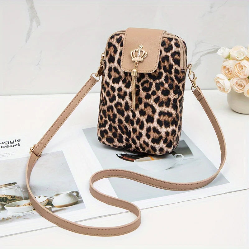 Leopardenmuster Schulter Messenger Bag – Trendige Nischen-Mode Handytasche zum Umhängen für Damen Kaufschwan® Hellbraun