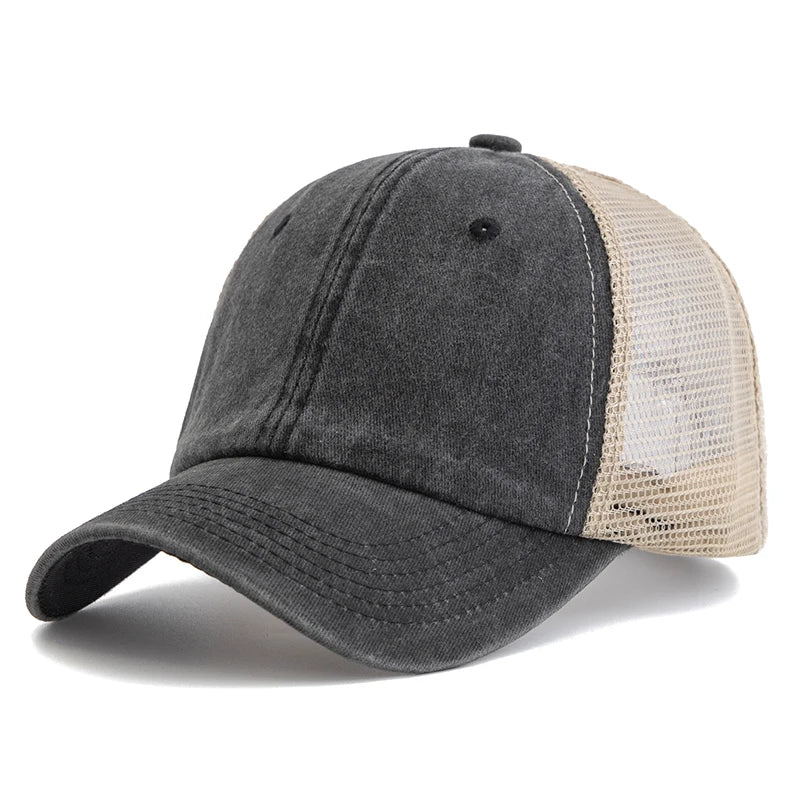 Hot Sale Unisex Trucker Hut | Mehrfarbige Einfarbige Baseballkappe | Washed Cotton Kappe für Herren & Damen Kaufschwan® Schwarz 55cm-60cm