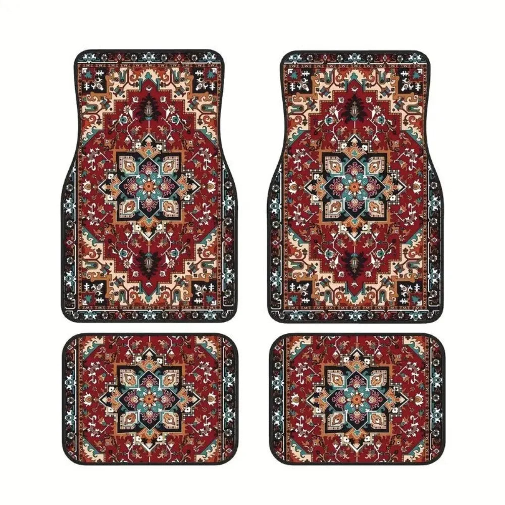 4-teiliges Autoschalenmatten-Set – Robuste Gummirückseite, Persisches Teppichmuster, Schmutzresistenter Bodenschutz Kaufschwan® Motiv 3